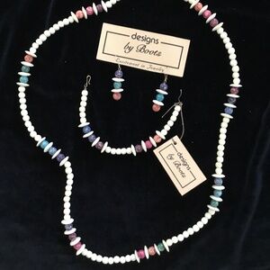 Artisan Handmade Necklace, Bracelet, and Earrings- Bone & Fossil Beads